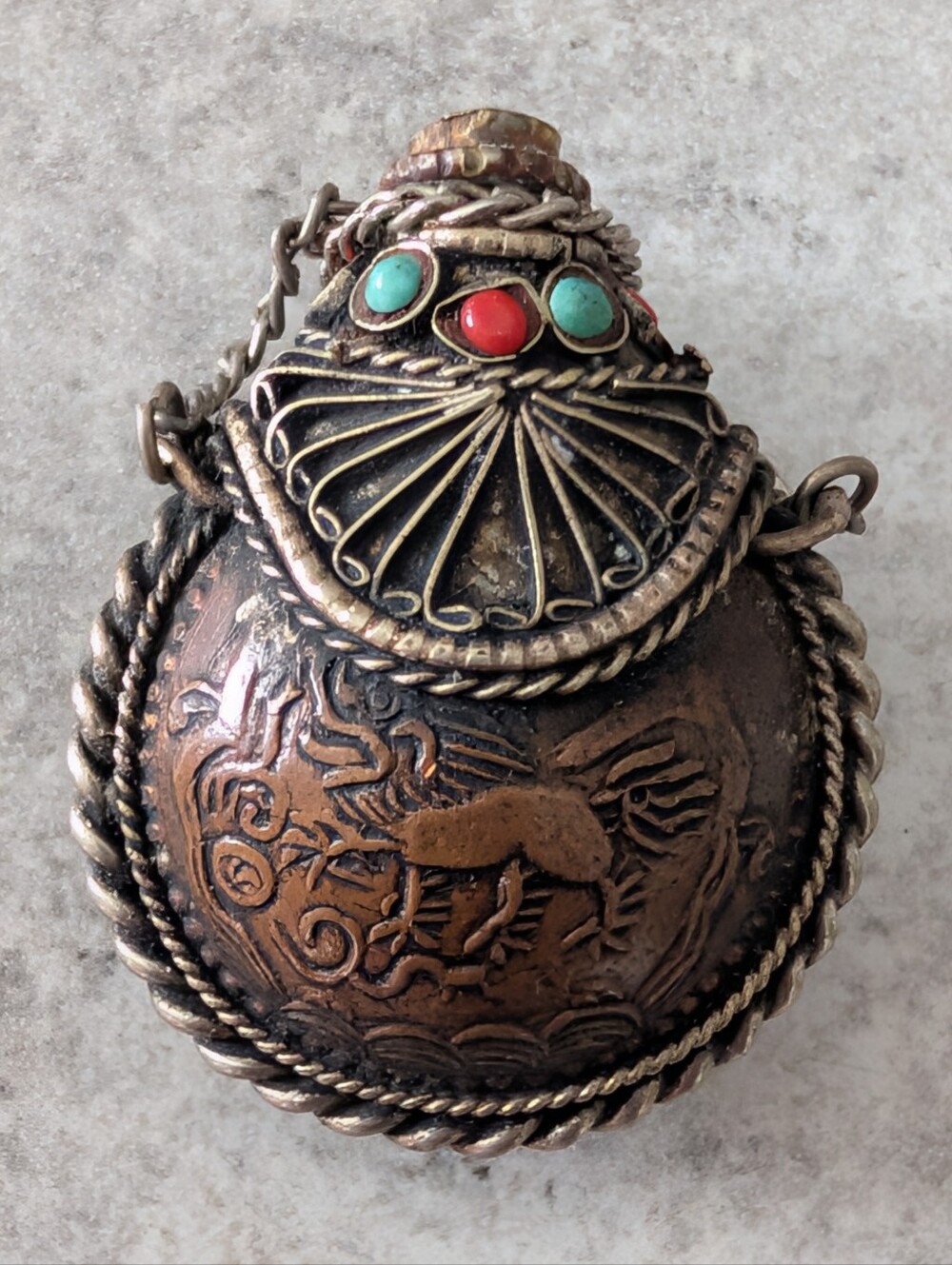 Antique Tibetan Copper And Brass Snuff Or Perfume Bottle